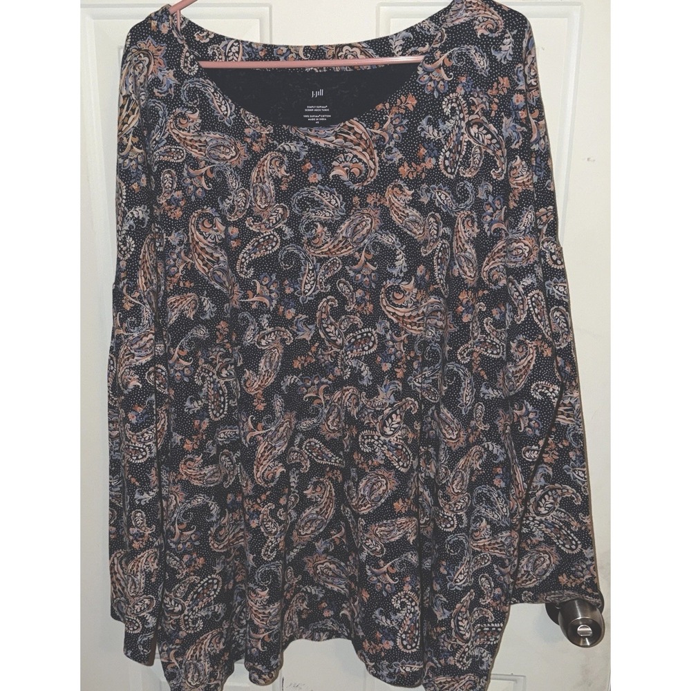 J.Jill Simply Supima Cotton Scoopβ Neck Tunic Top Paisley Navy Blue Size 4X